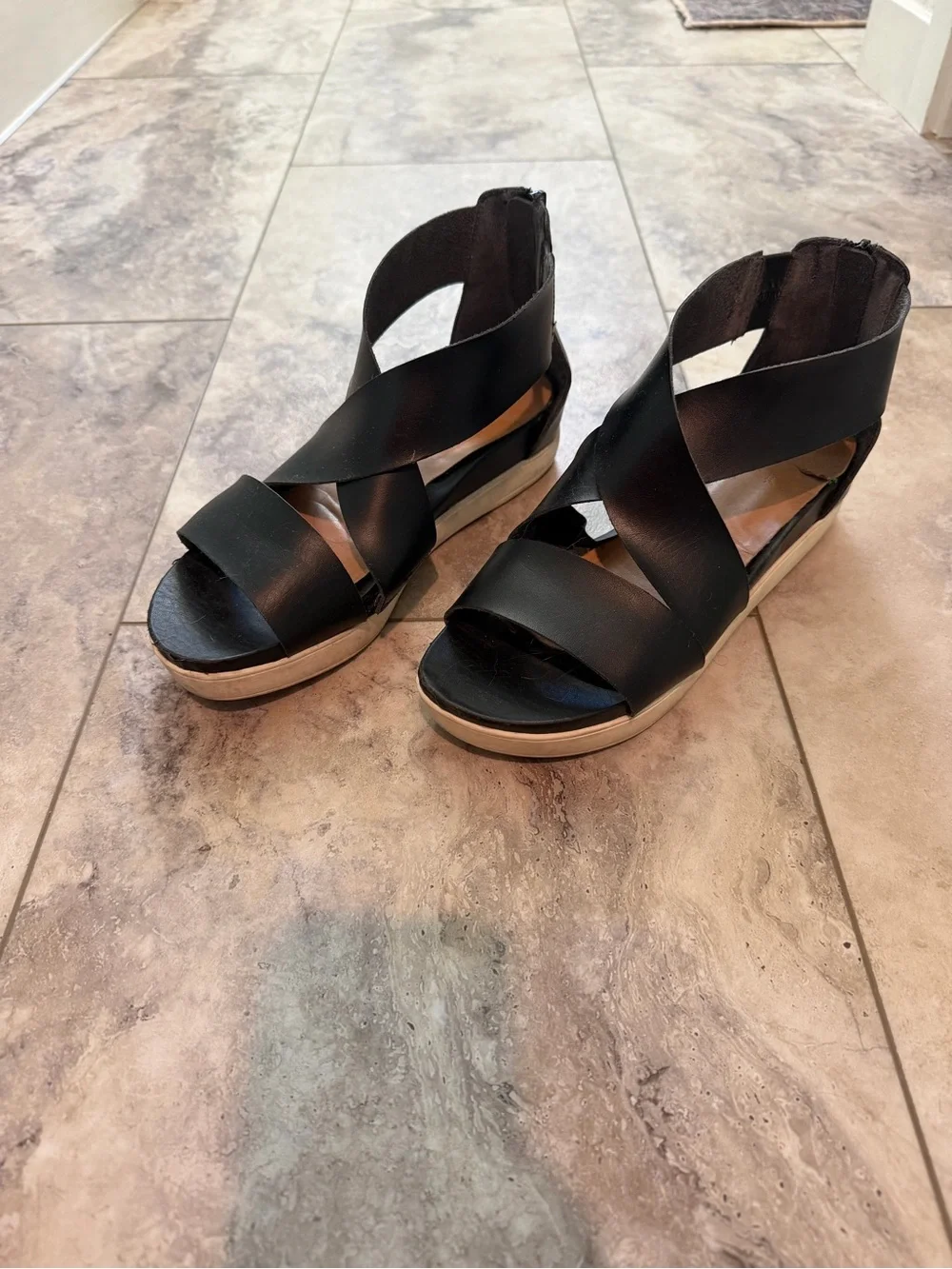 Women’s Black Crisscross Wedge Sandals